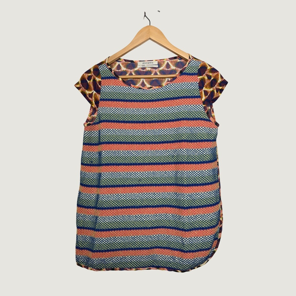 AldoMartins Top Womens Medium Multicolor Mixed Print Knit Cap Sleeve Barcelona